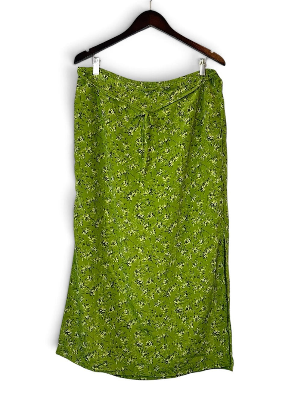 Vintage Y2K Venezia Jeans Ditsy Floral Green Double Slit Maxi Skirt Size 14/16